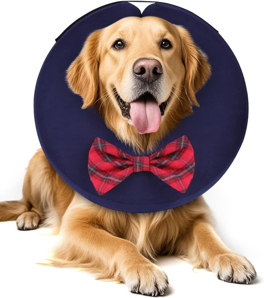 MIDOG Inflatable Dog Cone, Soft Donut Recovery Collar, Bow Tie, X-Large