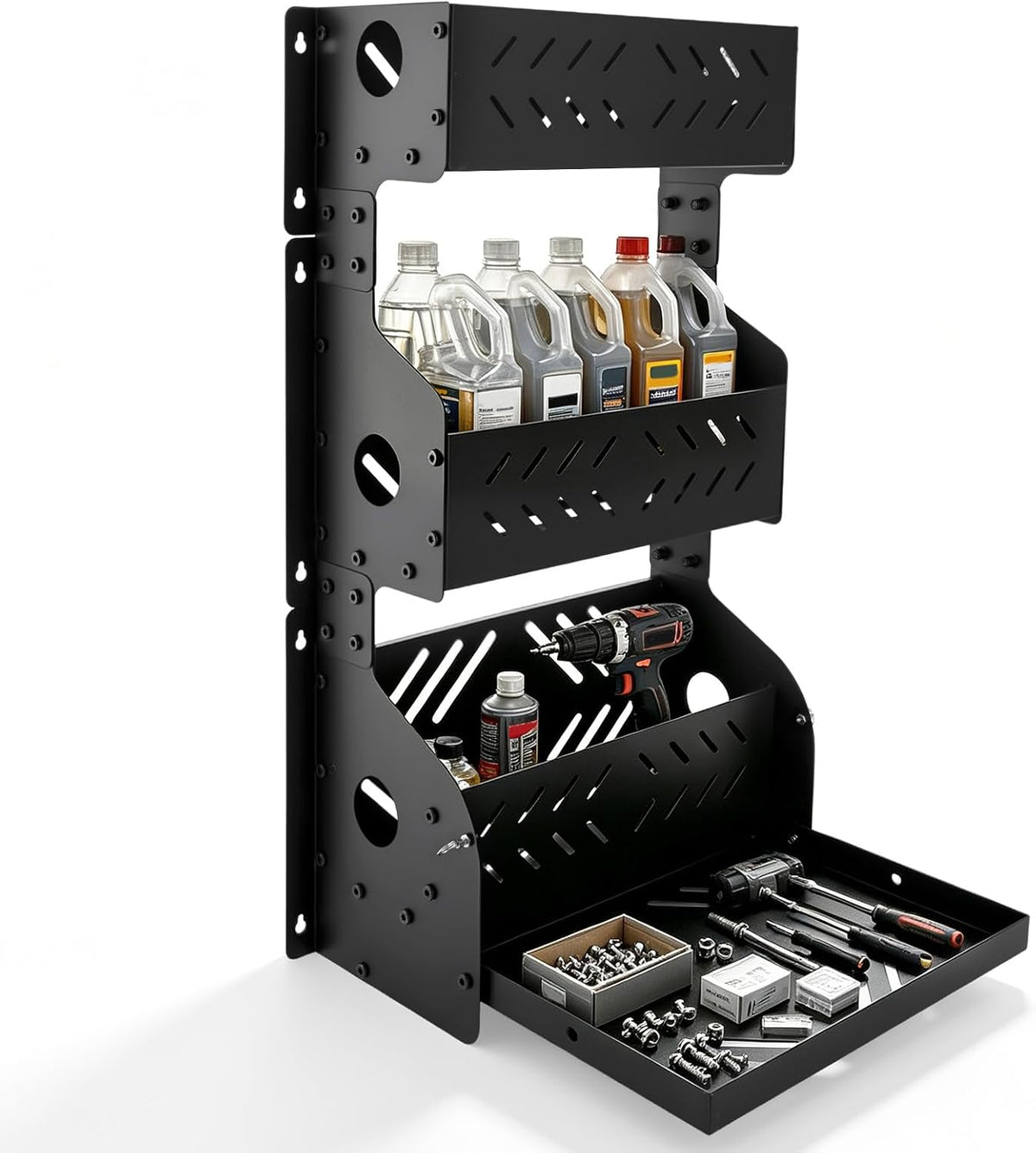 3-Tier Wall-Mounted Storage Cabinet with Flip-Down Work Tray – Heavy-Duty Organizer for Aerosol Cans,Oil & Tools | Ideal for Garage,Shop, Kitchen & Workspace