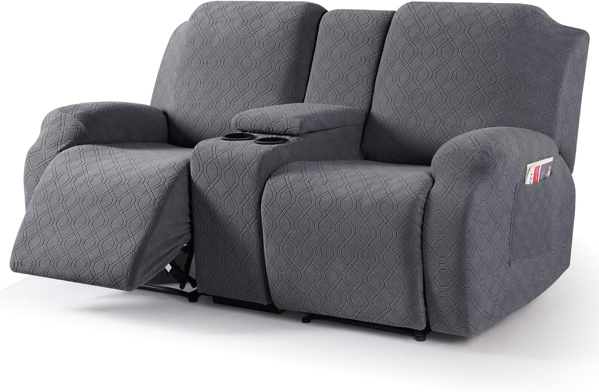 VANSOFY Stretch Recliner Loveseat Cover with Middle Console, Dark Gray