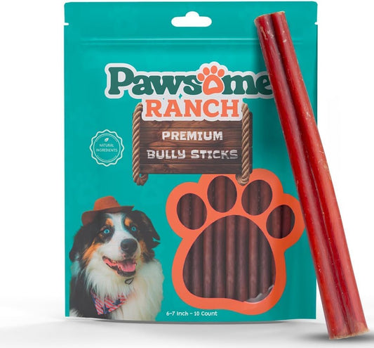 Bully Sticks 6" - 10 Count | Natural Single-Ingredient, Long-Lasting Dog Chews; Dental Support Treats for Small, Medium & Large Dogs (9 Oz)