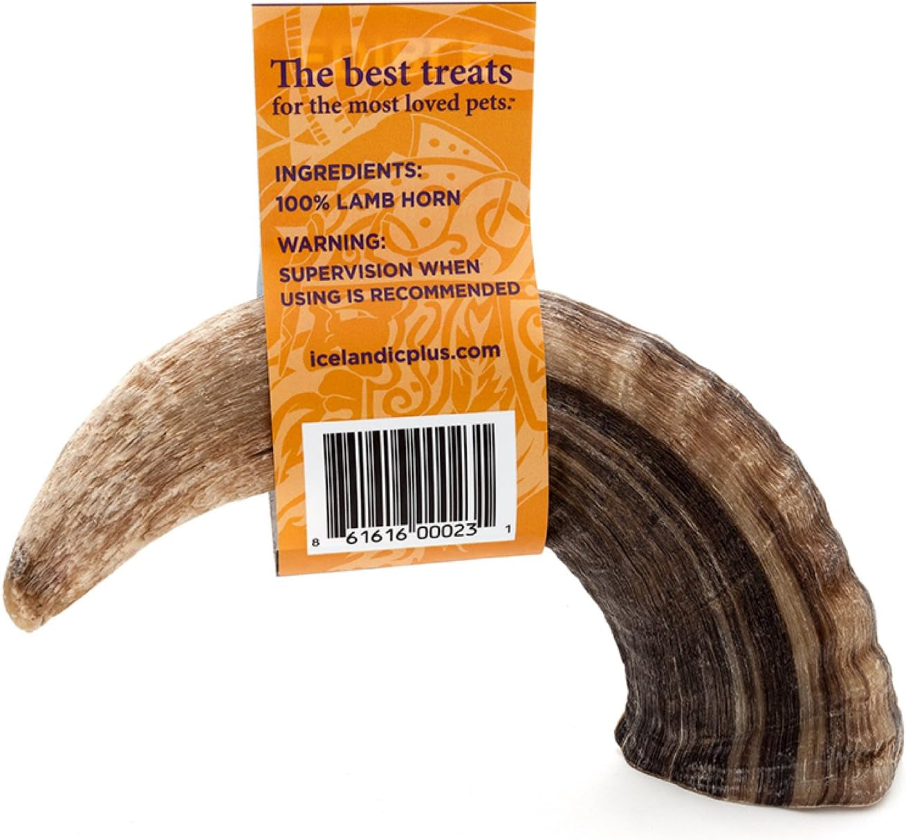 Icelandic+ Lamb Horn - Large - 7" Dog Chew, Long-Lasting Crunchy Treat, Medium & Large Dogs, Keratin, All-Natural, Pet Snack, Edible & Digestible