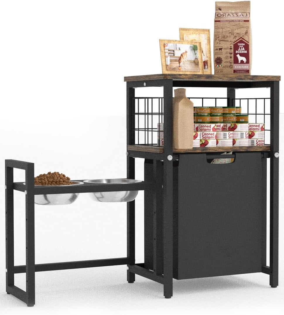 30.6Long X 26.2 High Elevated Dog Bowl Stand with Storage, Black