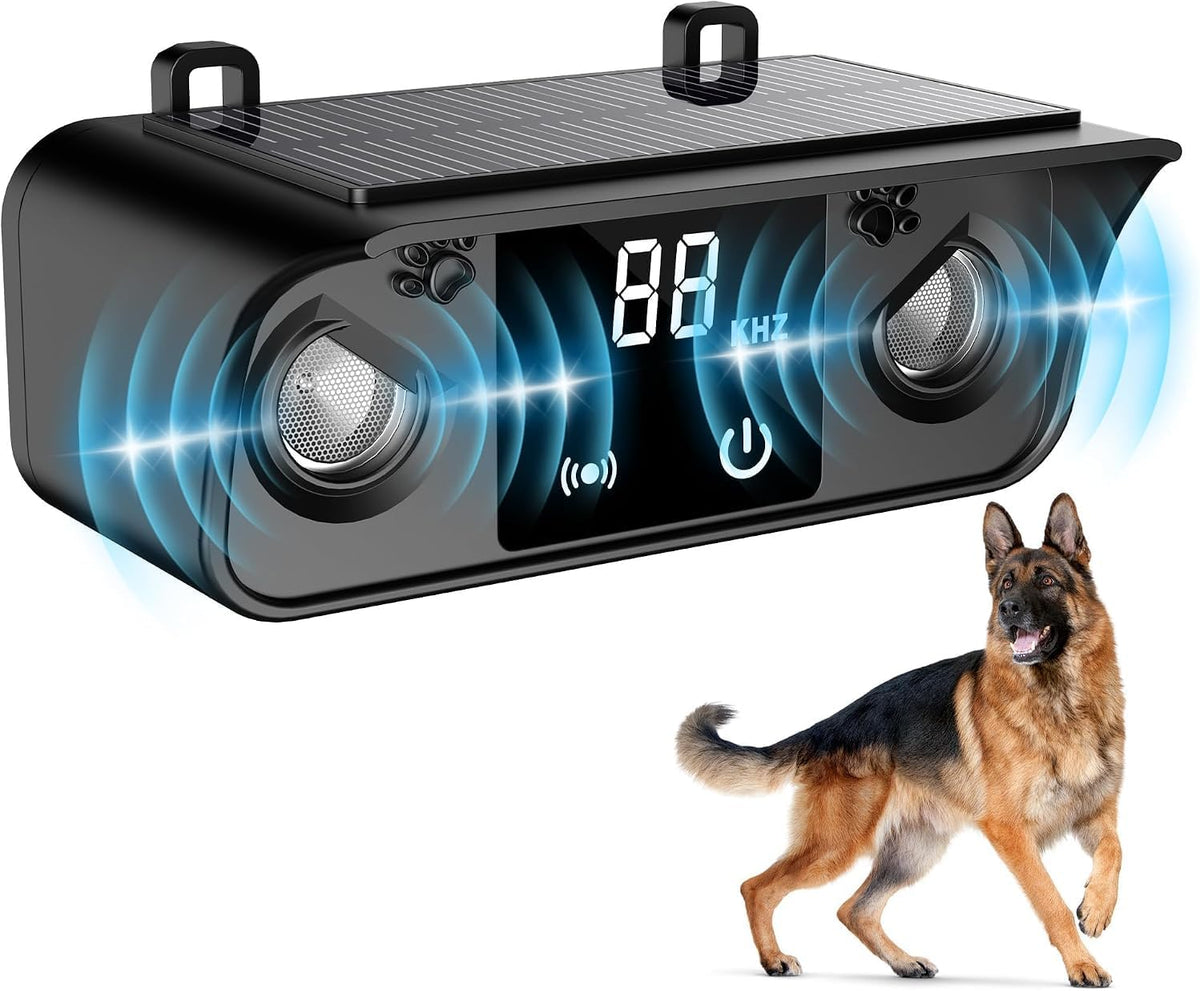 Solar Ultrasonic Dog anti Barking Device, 4 Modes with 50FT Effective Range, Humane & Safe Dog Barking Deterrent, Ultrasonic Bark Control for Small Medium Large Dogs, Indoor & Outdoor Use