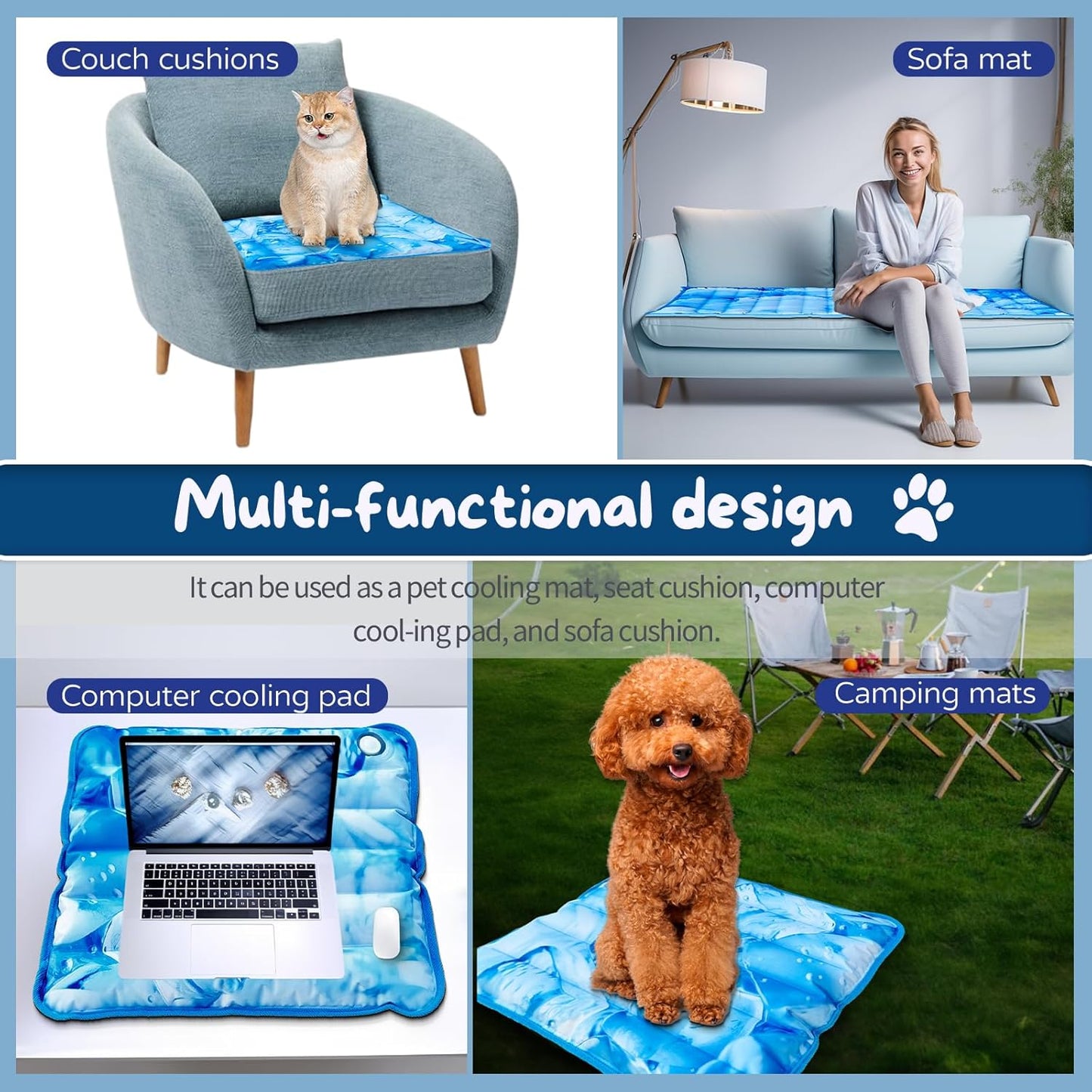 Dog Cooling Mat 2.0, Double-Sided Non-Slip Pet Cooling Pad, Washable and Durable, Indoor & Outdoor Summer Cooling Mat for All Pets, Keep Dogs and Cats Cool and Comfortable (17.7" X 17.7")