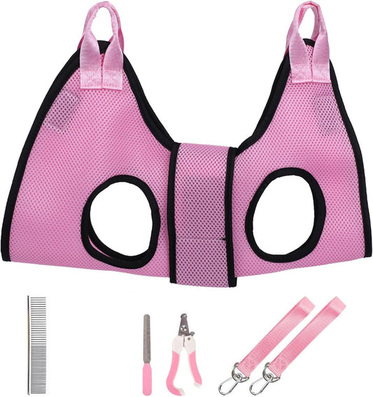 Dog Grooming Hammock, Helpful Hammock for Nail Trim, Restraint Sling for Nail Clipping, Grooming Hammock for Dog Pet to Nail Trimming (Pink, M)