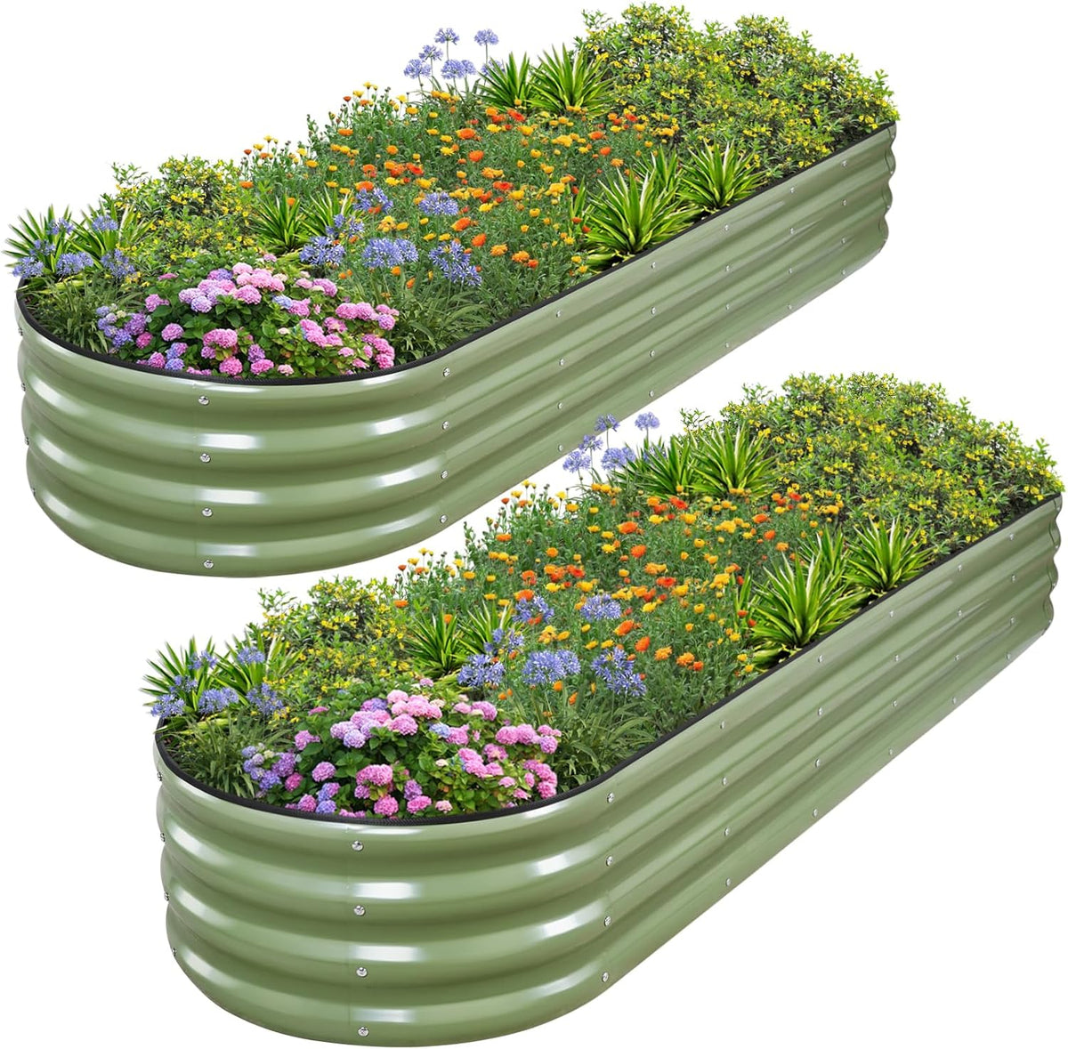 1MORE Galvanized Raised Garden Bed Outdoor,Planter Bed 8X2X1Ft,Green,2-Pk