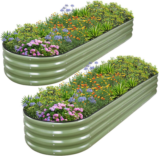 1MORE Galvanized Raised Garden Bed Outdoor,Planter Bed 8X2X1Ft,Green,2-Pk