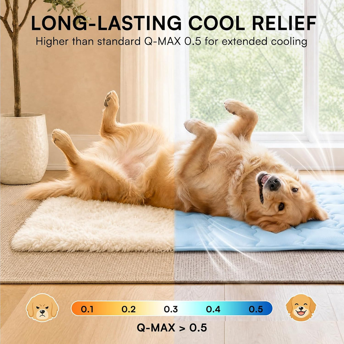 LINENLUX Dog Cooling Mat, Self Cooling Non-Slip Breathable Pad Q-Max > 0.5