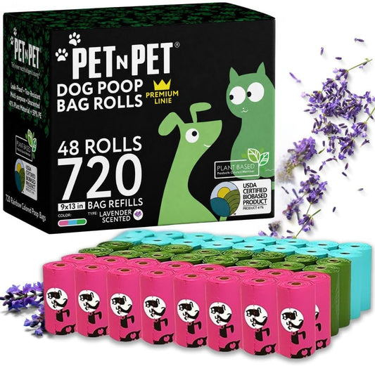 Pet N Pet Dog Poop Bags Rolls, 720 Count, Lavender Scented, Colorful