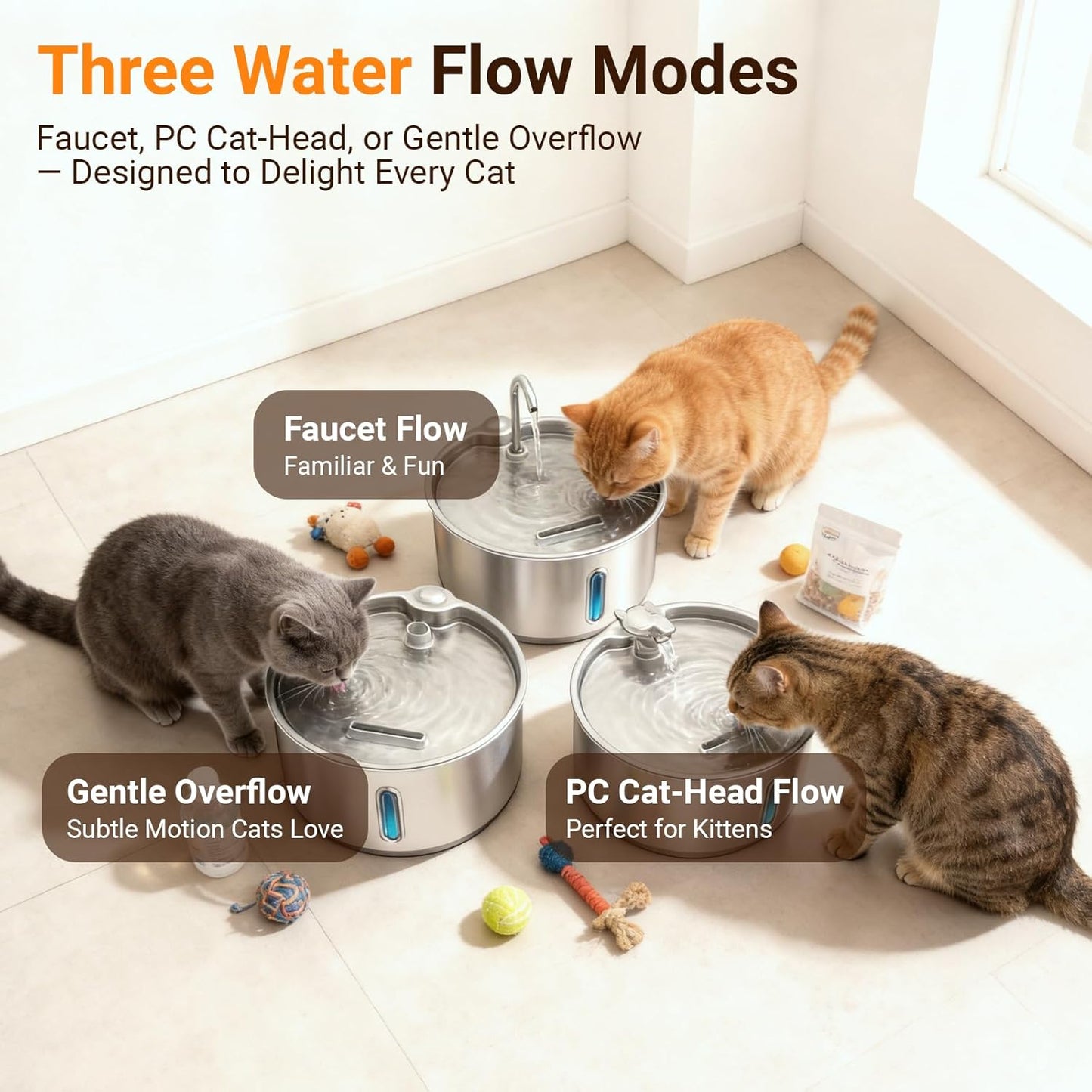 Stainless Steel Cat Water Fountain, 4L/135Oz Large Capacity Automatic Pet Water Fountain for Cats & Small Dogs, Quiet USB Powered Pet Water Dispenser with 4 Filters & 4 Sponges