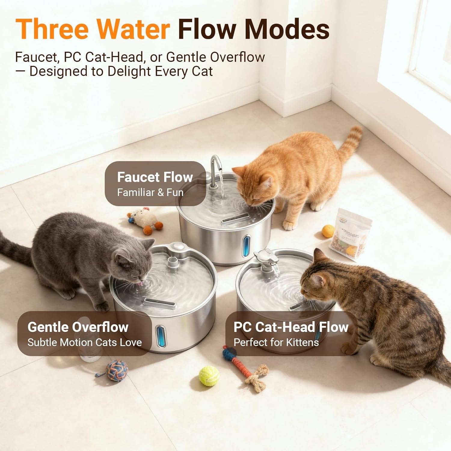 Stainless Steel Cat Water Fountain, 4L/135Oz Large Capacity Automatic Pet Water Fountain for Cats & Small Dogs, Quiet USB Powered Pet Water Dispenser with 4 Filters & 4 Sponges
