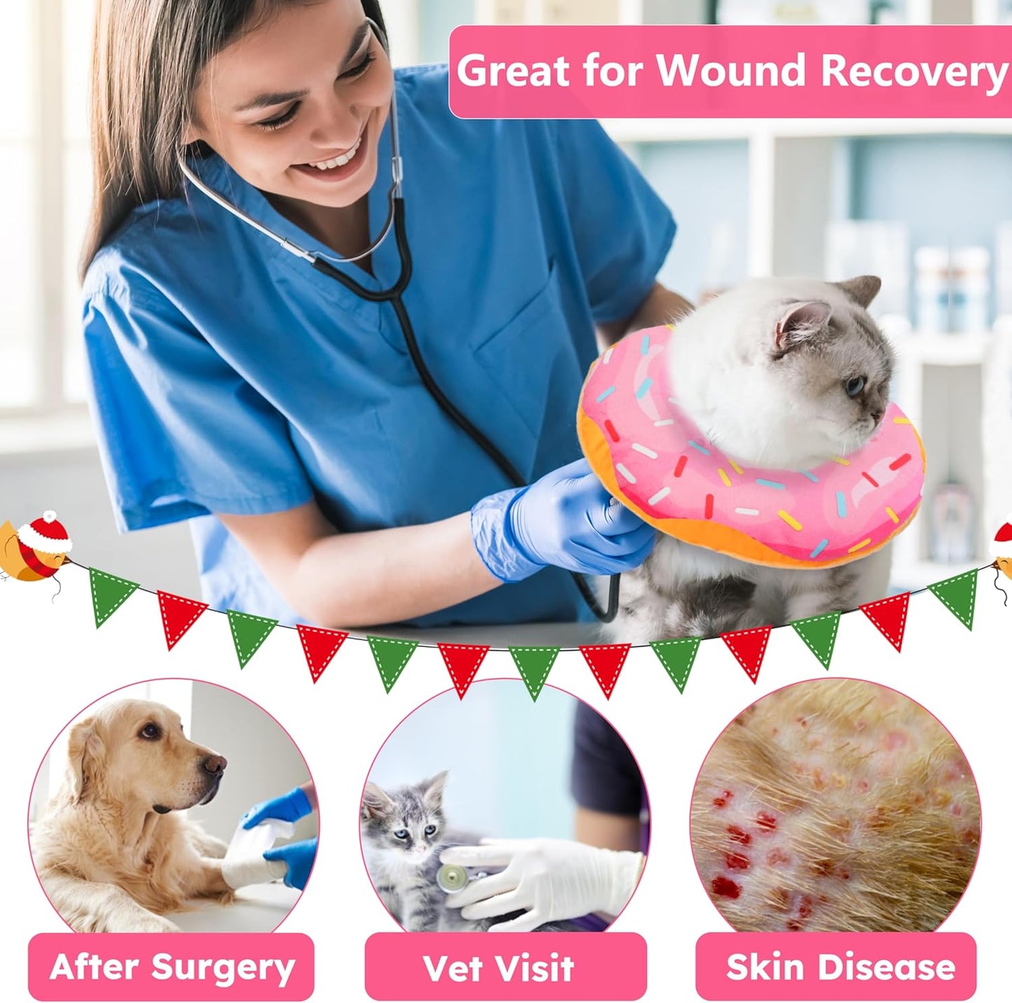 Hpetppy Cat Cone Collar Soft, Cat Recovery Collar for Wound Healing Cute Donut Adjustable Kitten Cones to Stop Licking Comfortable Lightweight Neck Elizabethan Collars for Kittens after Surgery