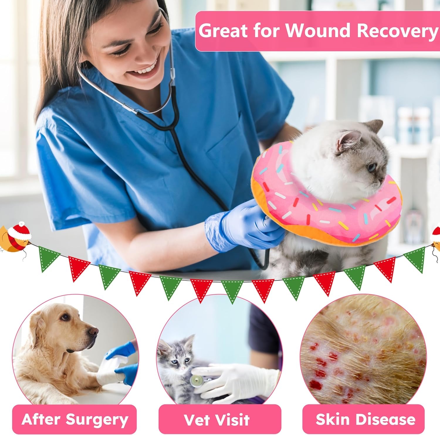 Hpetppy Cat Cone Collar Soft, Cat Recovery Collar for Wound Healing Cute Donut Adjustable Kitten Cones to Stop Licking Comfortable Lightweight Neck Elizabethan Collars for Kittens after Surgery