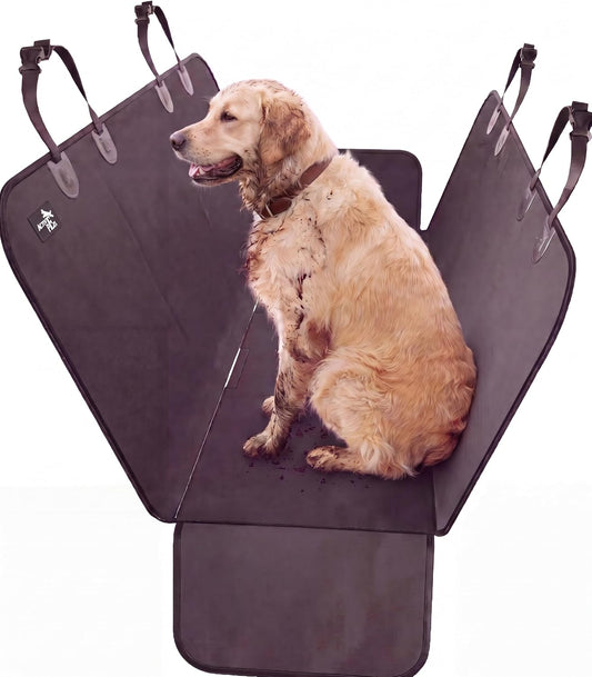 Waterproof Hammock Standard Car Seat Cover, Fits Sedans Hatchbacks Crossovers Coupes Compact Vehicles, Secure Convertible Travel Bed Protects Backseat Cargo from Dogs, Black W/Black Trim