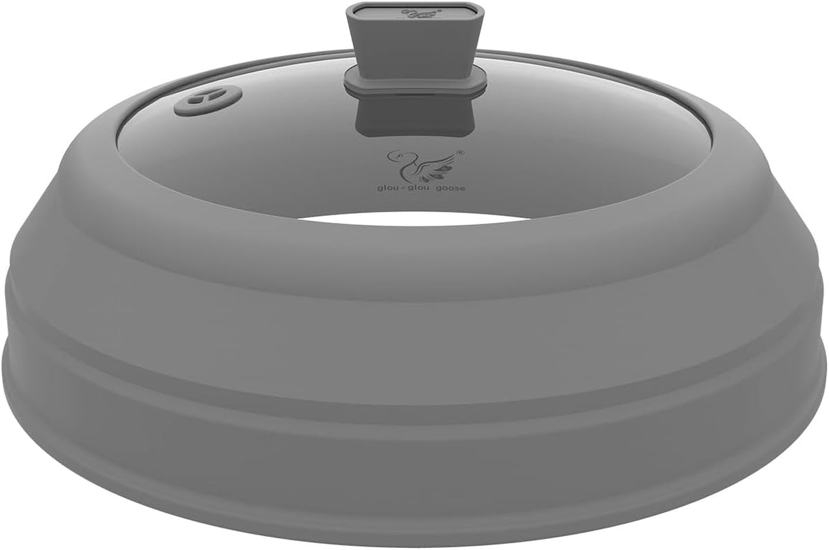 Microwave Splatter Cover Glass Splatter Guard Lid with Collapsible Silicone for Small Bowls Food Plate Cover 8.5 Inch Grey