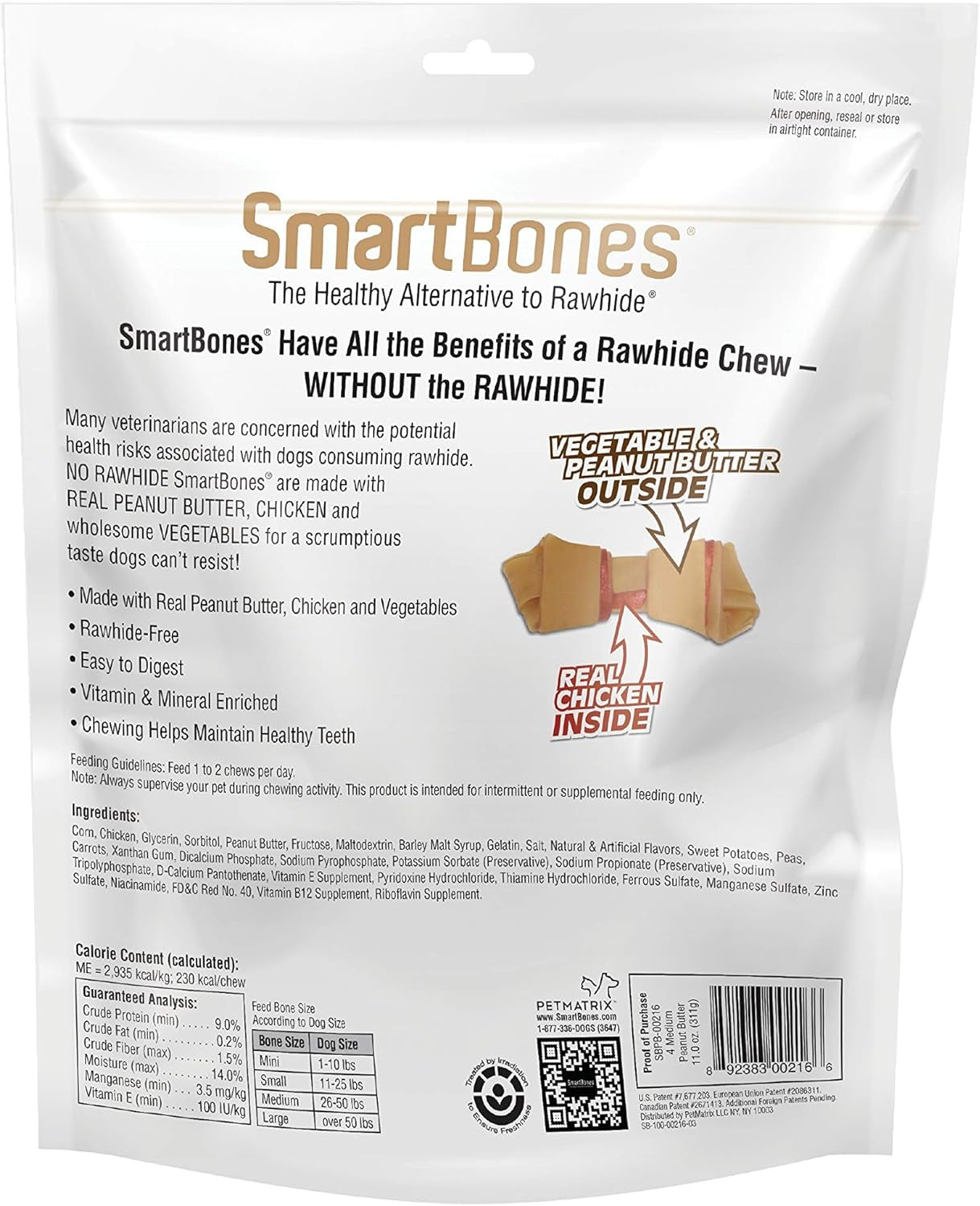 Smartbones Medium Bones with Real Peanut Butter Rawhide-Free Chews for Dogs, 4 Count
