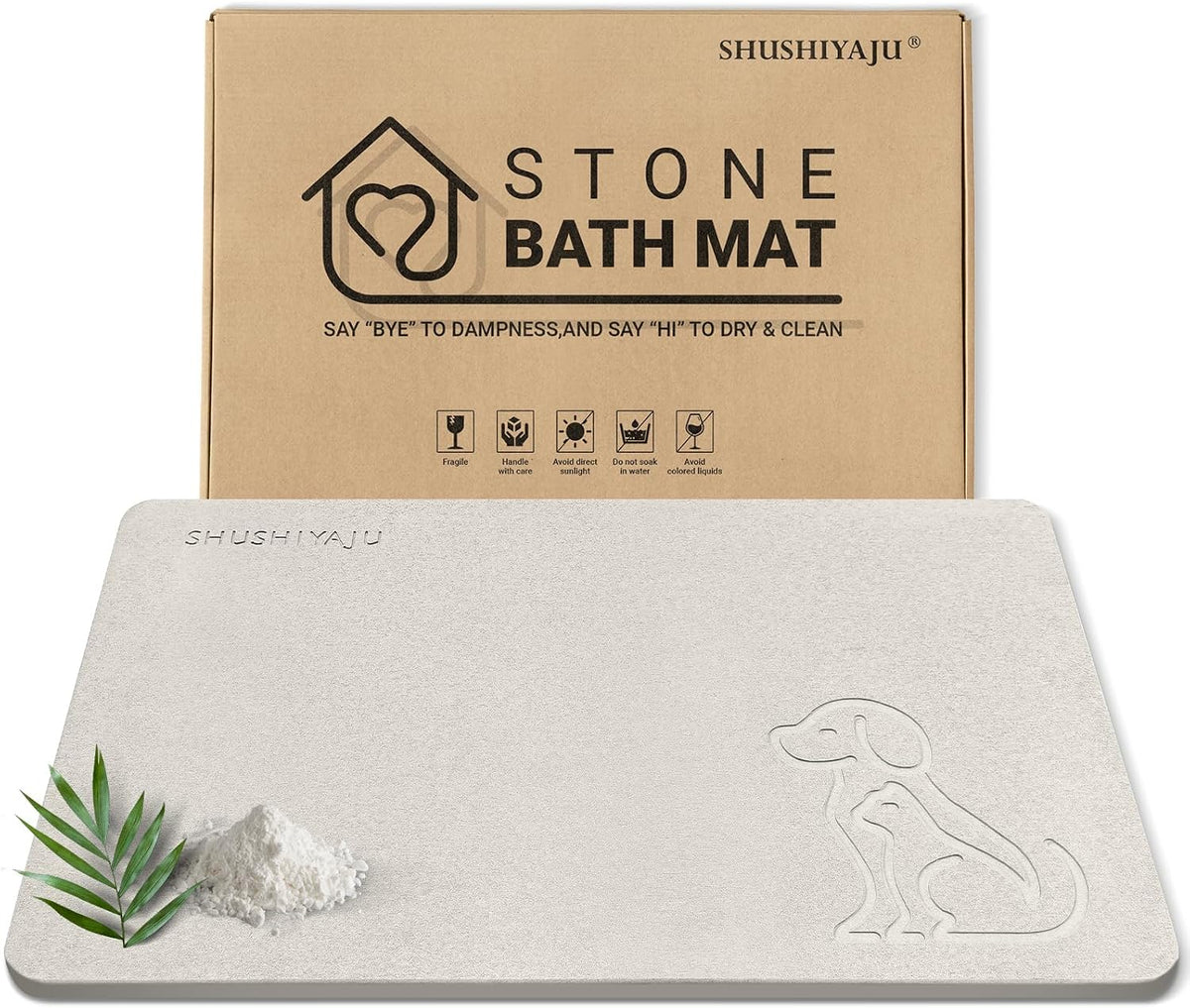 Stone Bath Mat Quick Drying Absorbent Shower Mat Diatomaceous Earth Pad Bathroom Floor Bathtub Pad Non-Slip Easy to Clean Bathroom Essentials (Pet Pattern-Beige)