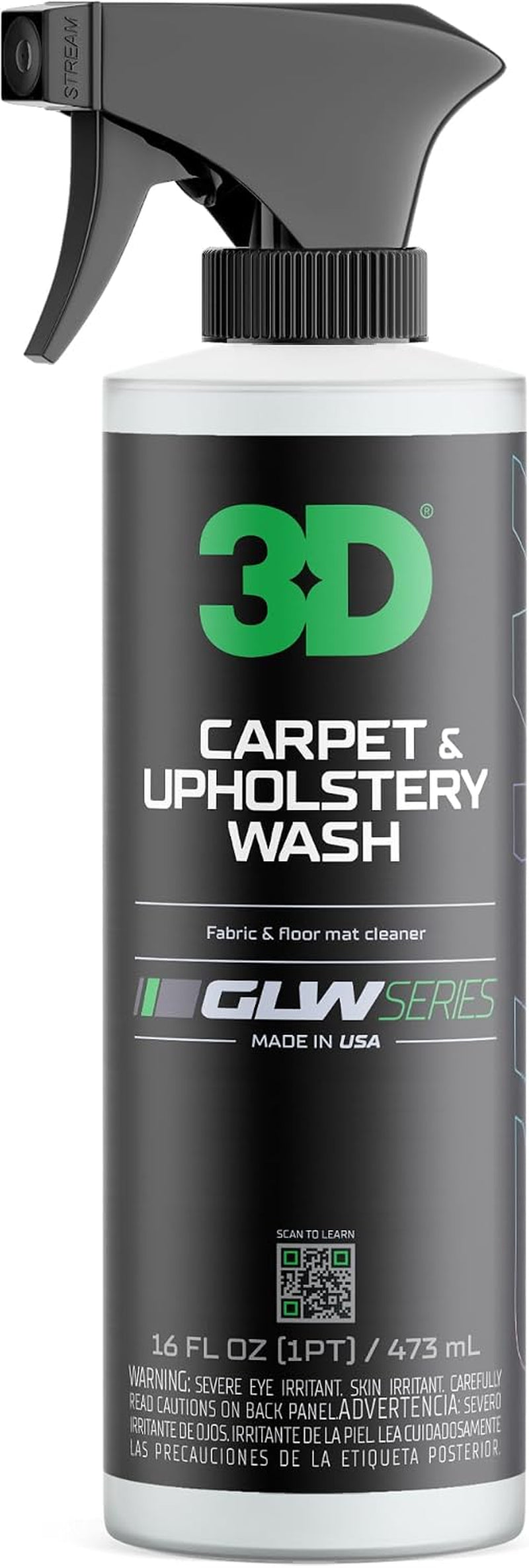 3D Carpet & Upholstery Cleaner, GLW Series | Ultra Powerful Stain Eliminator | Car Carpet, Seats, Floor Mats | Hyper Thick Foam | Fresh Scent | DIY Car Detailing | 16 Oz