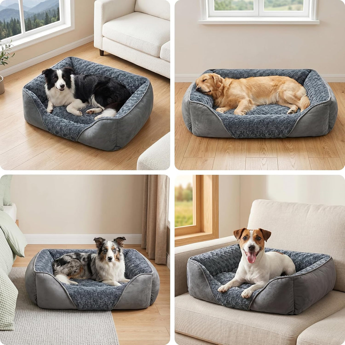 INVENHO Rectangle Washable Orthopedic Dog Bed for Small, Medium and Large Dogs, Soft Calming, Sleeping Puppy Bed Durable Pet Cuddler with Anti-Slip Bottom, S (20"X19"X6")