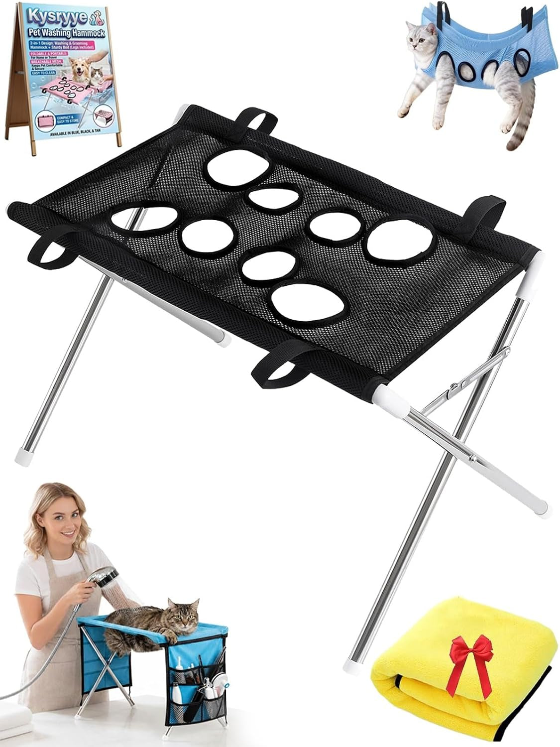 2-In-1 Foldable Pet Grooming Bed Dog Washing Grooming Table for Bathing