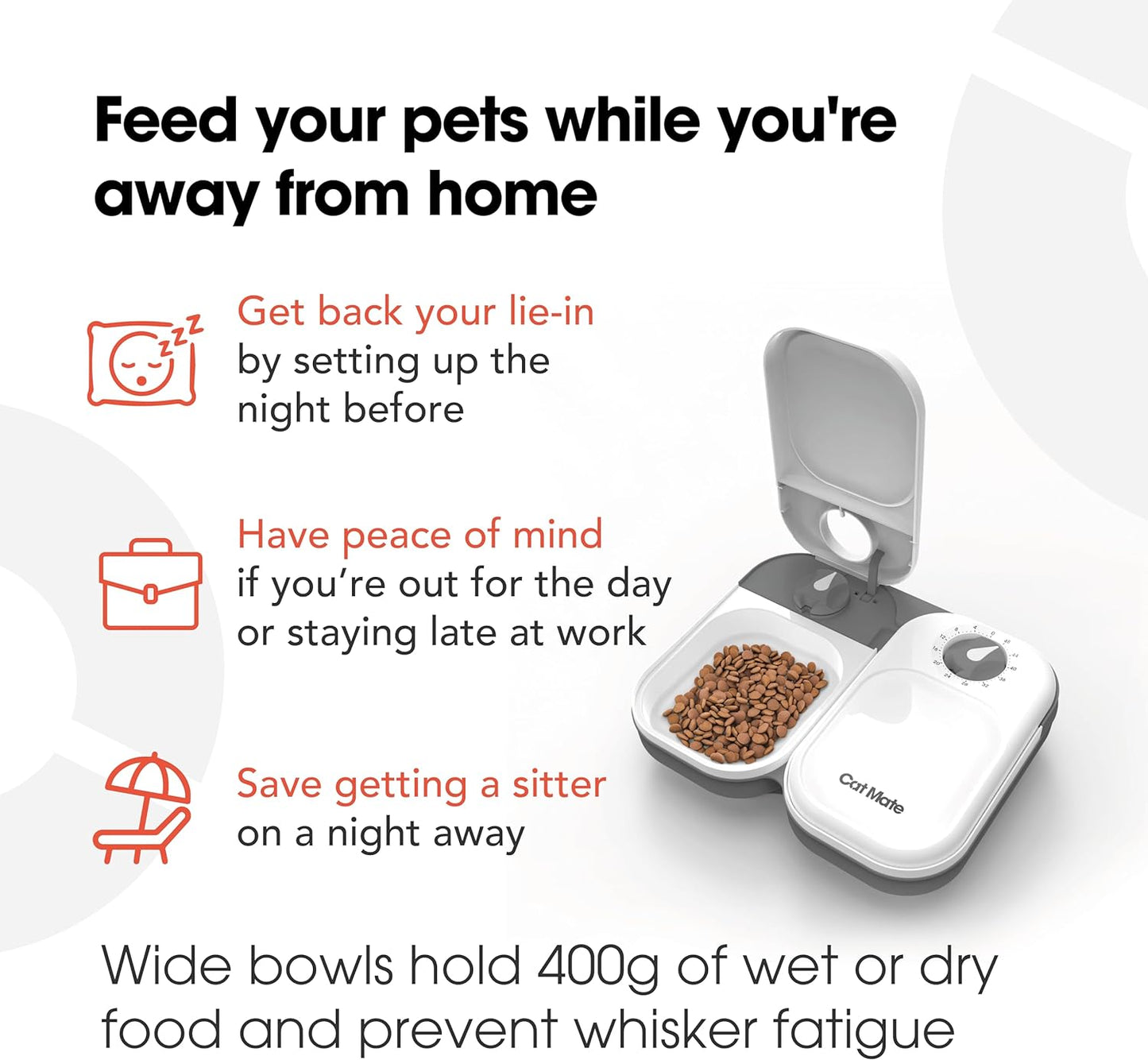 Cat Mate Automatic Feeder with Ice Pack for Wet Food - 2 Meal Timed Pet Feeder, No Wifi or App, Portion Control for Cats and Small Dogs, 14 Oz Capacity, Battery Operated