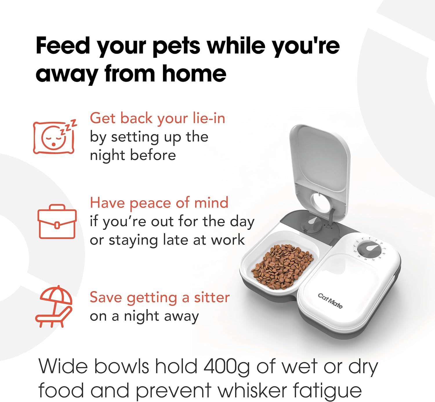 Cat Mate Automatic Feeder with Ice Pack for Wet Food - 2 Meal Timed Pet Feeder, No Wifi or App, Portion Control for Cats and Small Dogs, 14 Oz Capacity, Battery Operated