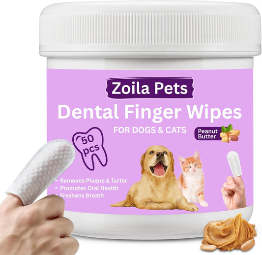 Dog & Cat Dental Wipes - Finger Toothbrush for Plaque, Tartar & Breath