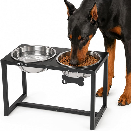 Elevated Dog Bowls for Large/Extra Large Breed - 14" Tall Raised Dog Bowl Stand with 2 Stainless Steel Bowls(111Oz) - Metal Dog Food Bowls for Neck & Joint Protection