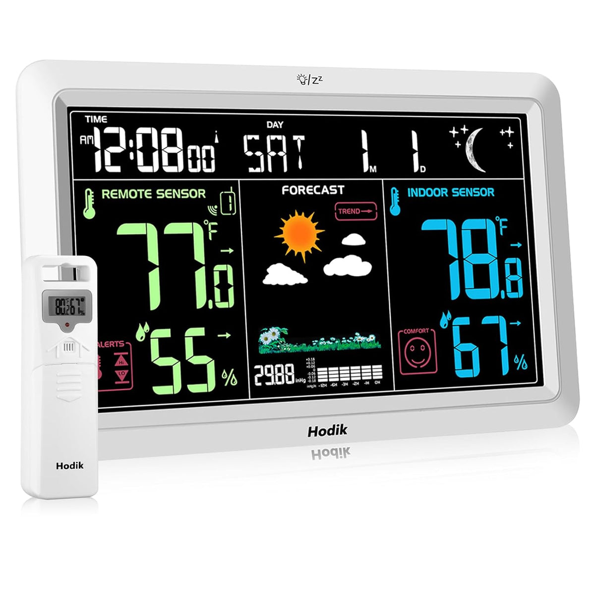 Weather Station Wireless Indoor Outdoor Thermometer Clock (White)