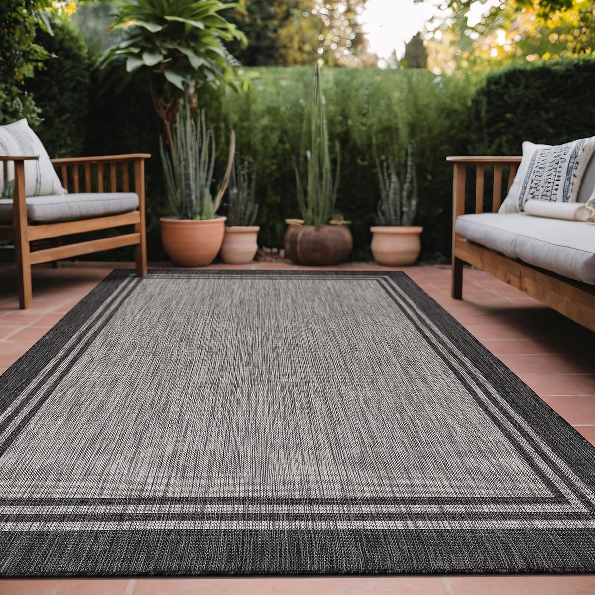 Luul Home Bordered Outdoor Rug 5X7 Washable outside Carpet for Indoor Patio Porch Waterproof Easy Cleaning Non Shedding Area Rugs Dark Gray 5 X 7