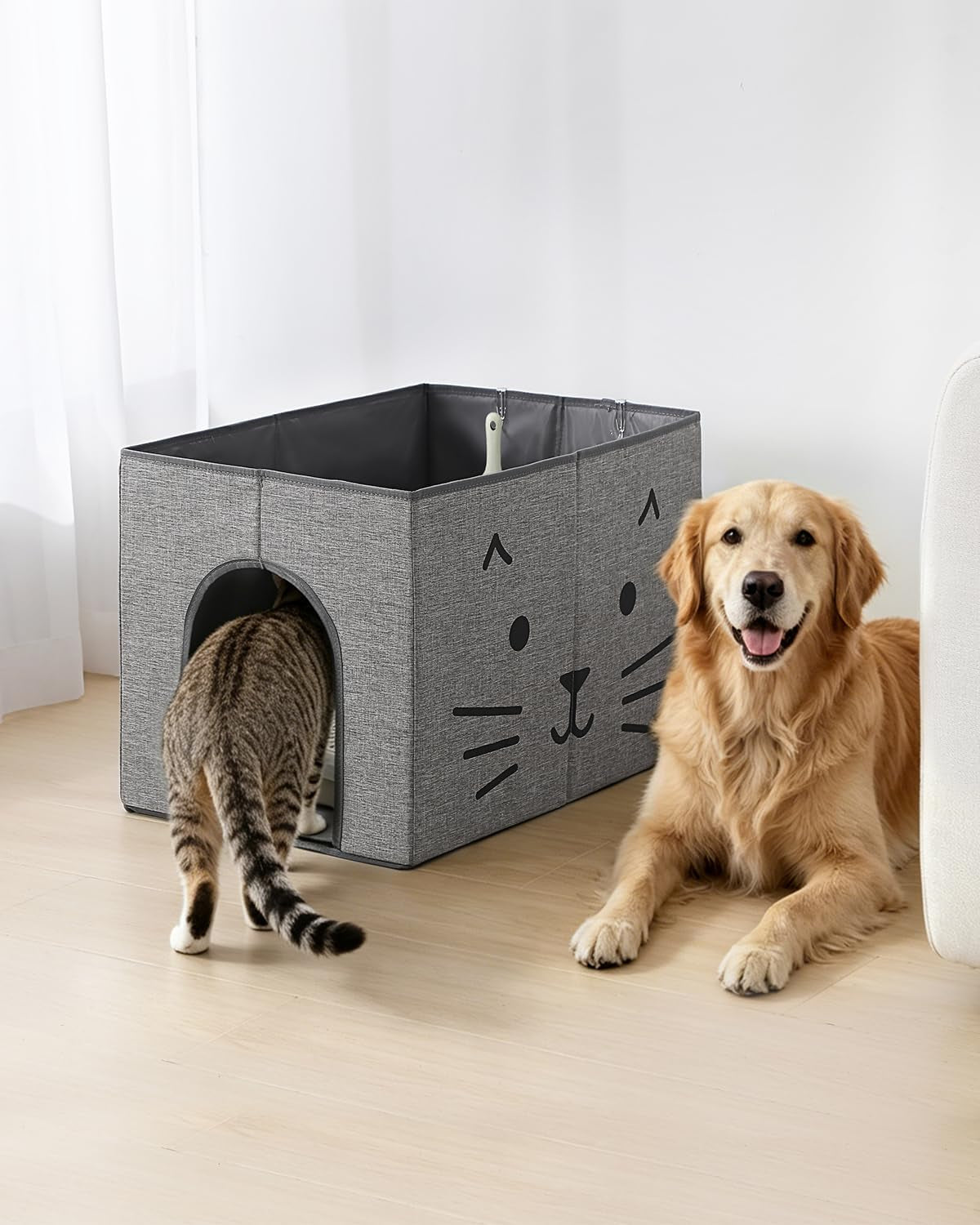 Dog Proof Cat Litter Box Enclosure, Gray