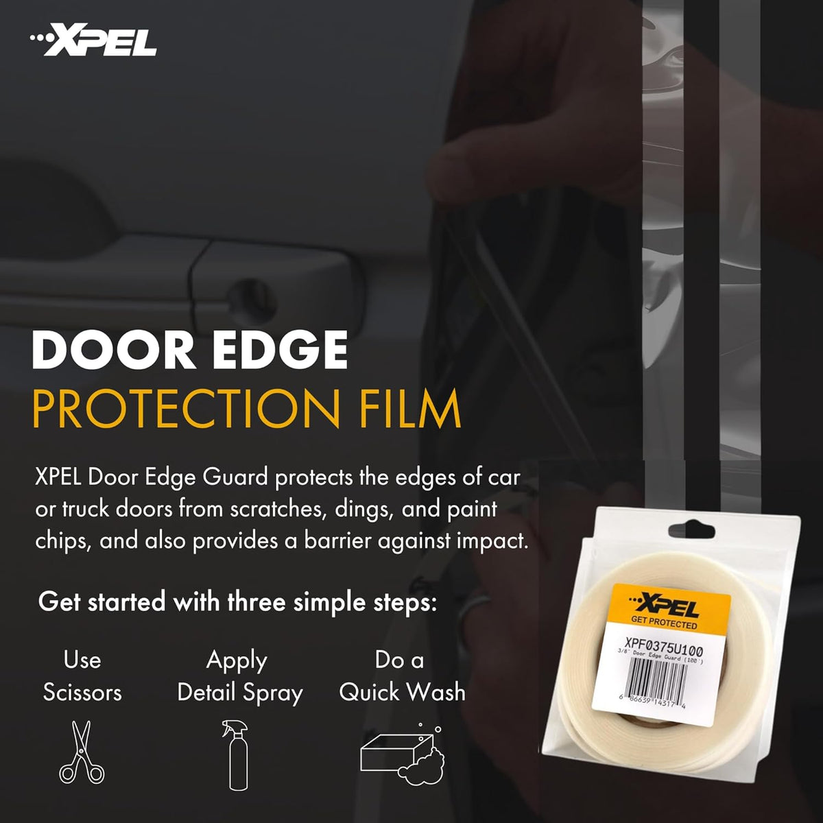 XPEL Door Edge Guard Protection Film Roll, 3/8" X 100' - Car or Truck Doors, Protective Barrier against Minor Scratches, Paint Chips, Door Edge Impact, and Dings - Prevents Damage and Possible Rust