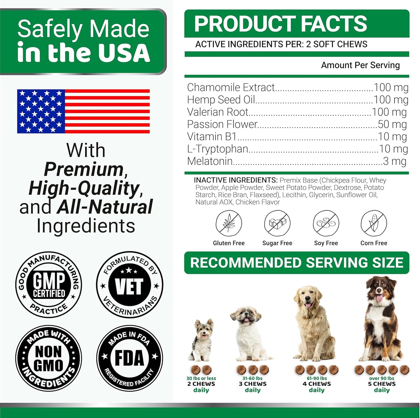 Hemp Calming Chews for Dogs - Advanced Dog Calming Chews - 170 Chews - Anxiety Relief Treats - Separation Aid, Barking, Stress Relief, Thunderstorms - Melatonin - Hemp Oil - Made in USA