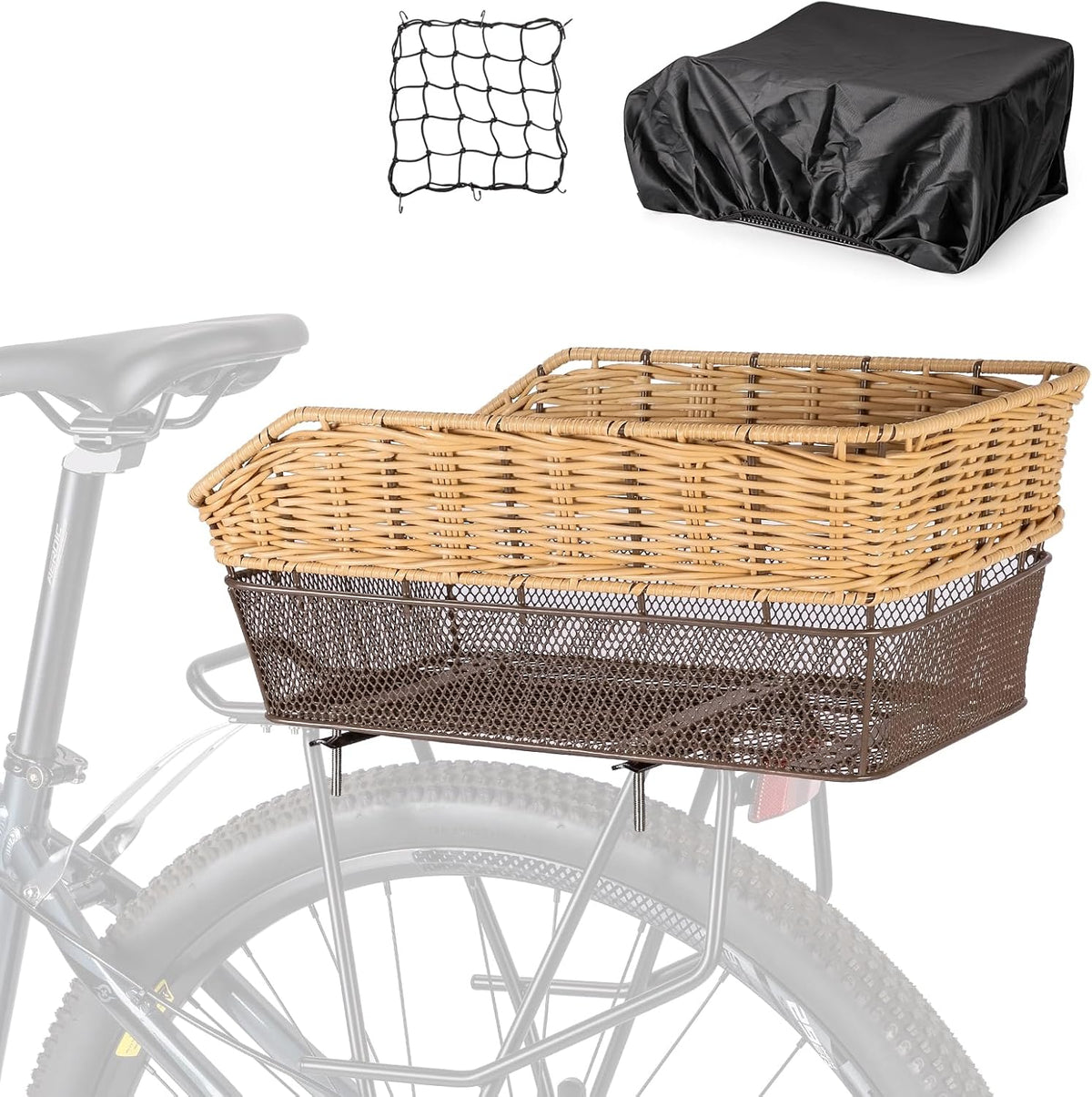 CXWXC Rear Bike Basket - Hand-Woven Baskets Rear Large Capacity
