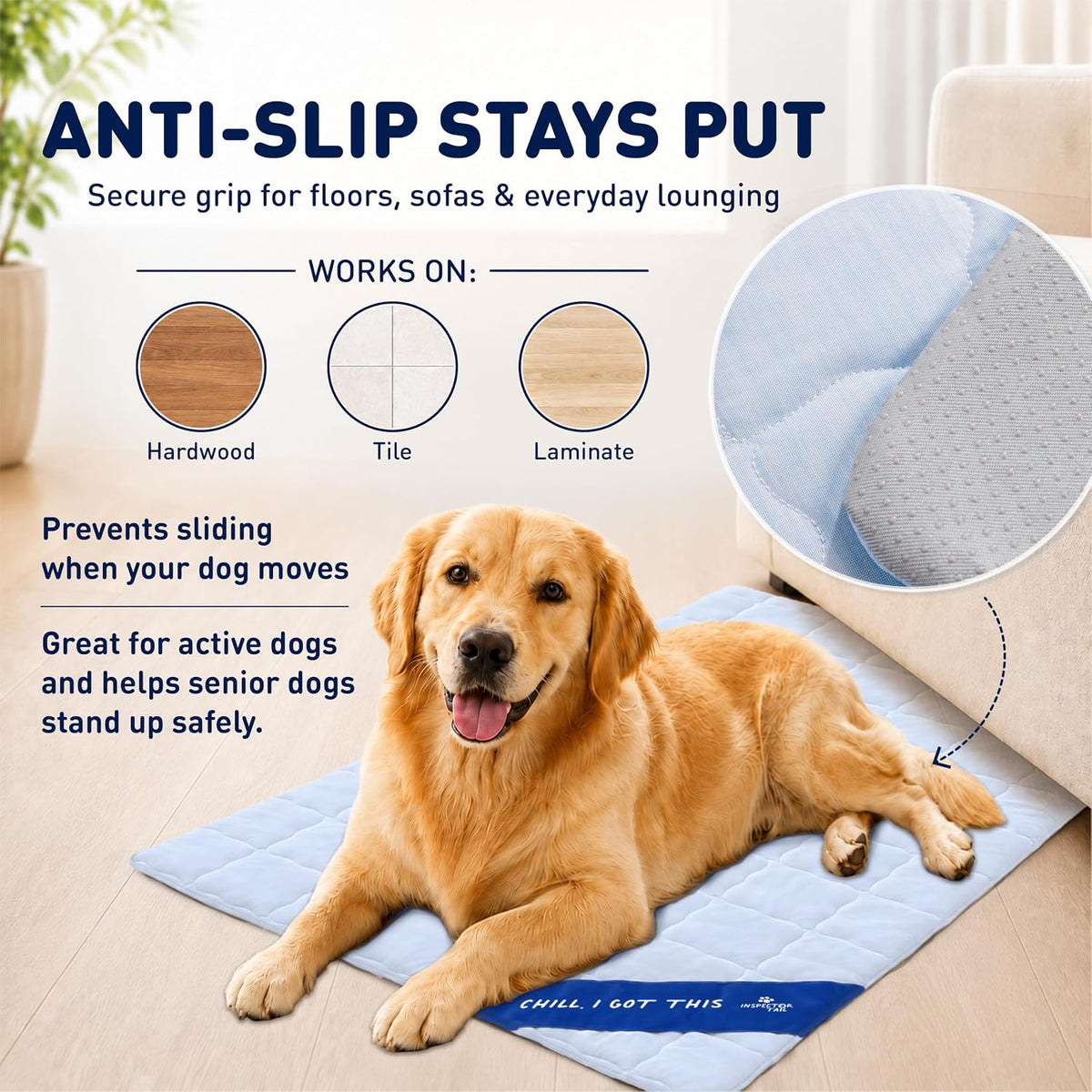 INSPECTOR TAIL Dog Cooling Mat, Large, Indoor & Outdoor Self Cooling Pad
