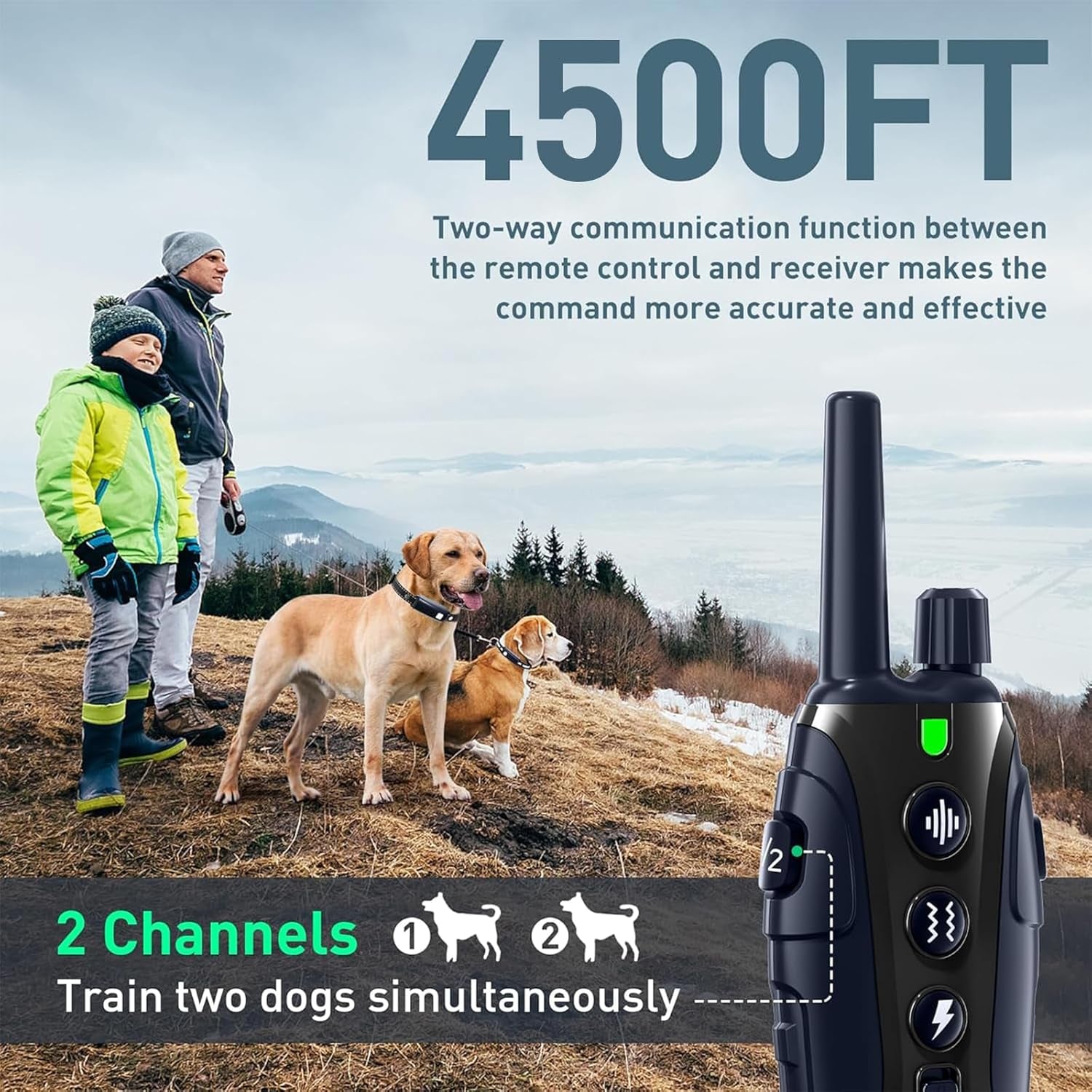 Dog Shock Collar 2 Dogs(15-150Lbs) with Flashing Light for Night Walks,4500Ft Dog Training Collar Adjustable Pitch Beep(1-8), Vibration(1-16), Safe Shock(1-99), and Keypad Lock