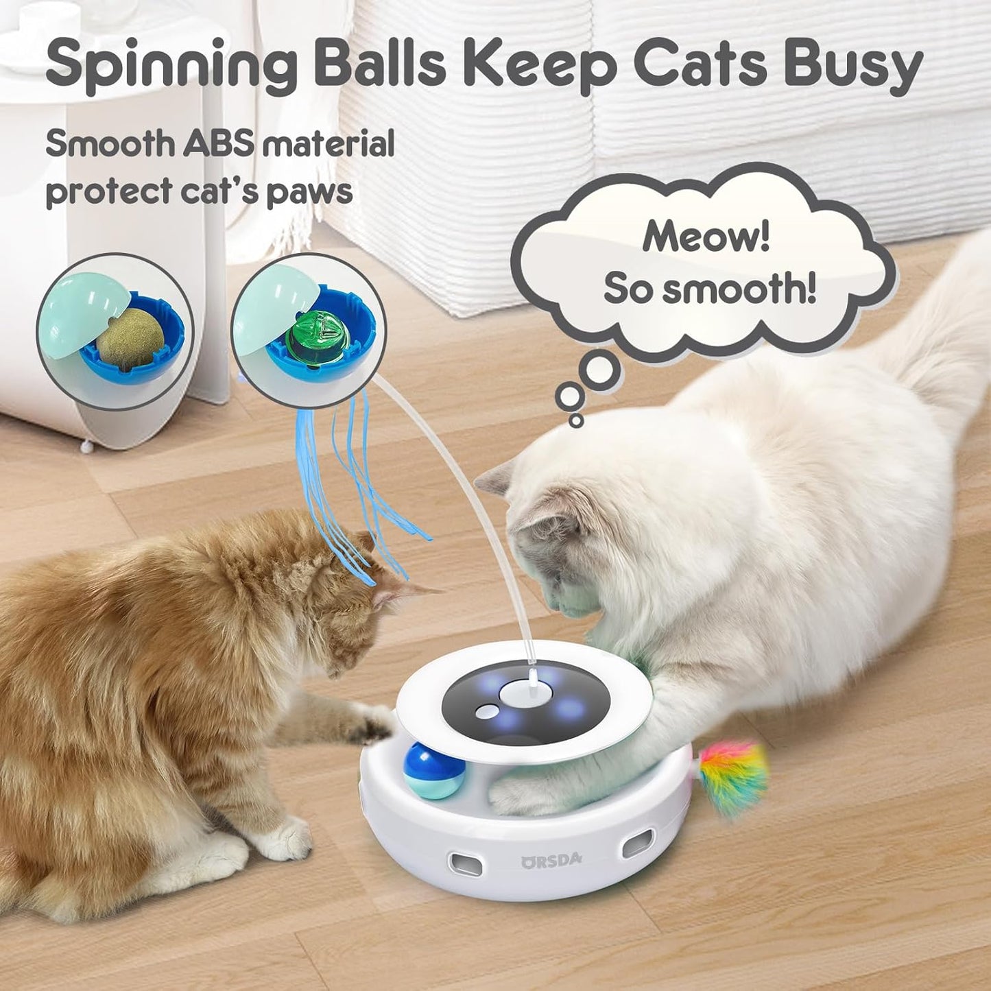 ORSDA Cat Toy, 3-In-1 Automatic Interactive Electronic Moving Ambush Feather, Fluttering Butterfly, Track Balls, USB Rechargeable Powered Smart Indoor Exercise Kicker