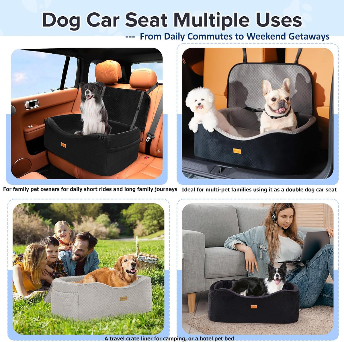 BLVRYVIO Large Dog Car Seat for Medium Sized Dogs under 55Lbs or 2 Smalls