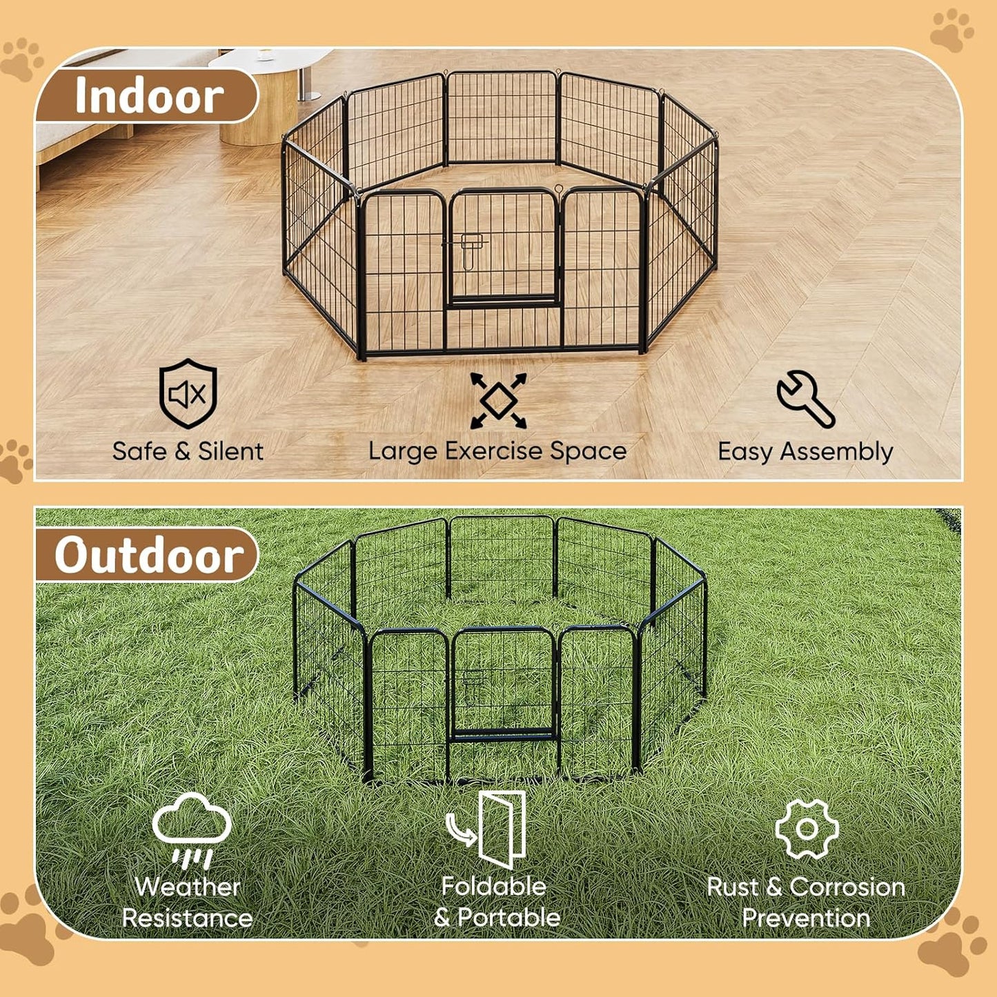 DUMOS Dog Playpen Indoor, Metal 32 Inch 8 Panels Foldable Pet Fence with Door, Outdoor Small Medium Large Dog Puppy Portable Exercise Play Pen for RV Camping, Trips, Play Yard