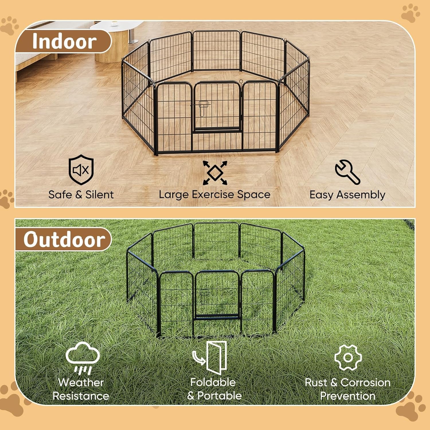 DUMOS Dog Playpen Indoor, Metal 32 Inch 8 Panels Foldable Pet Fence with Door, Outdoor Small Medium Large Dog Puppy Portable Exercise Play Pen for RV Camping, Trips, Play Yard