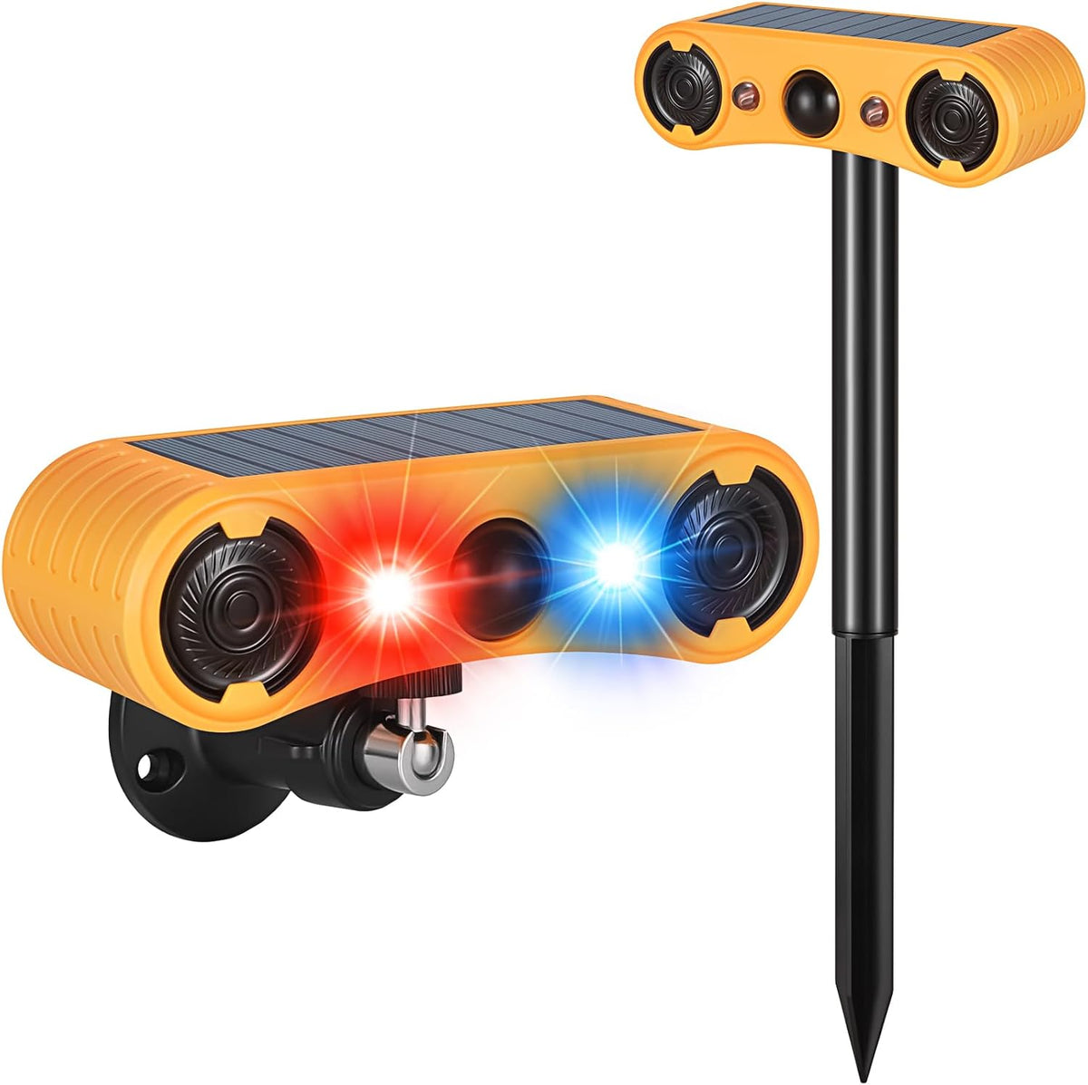 Solar Motion Sensor Alarm Outdoor, Red & Blue LED Strobe Light
