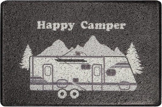 Aucuda Happy Camper RV Door Mat for Indoor outside Entrance, 24"X16", Grey