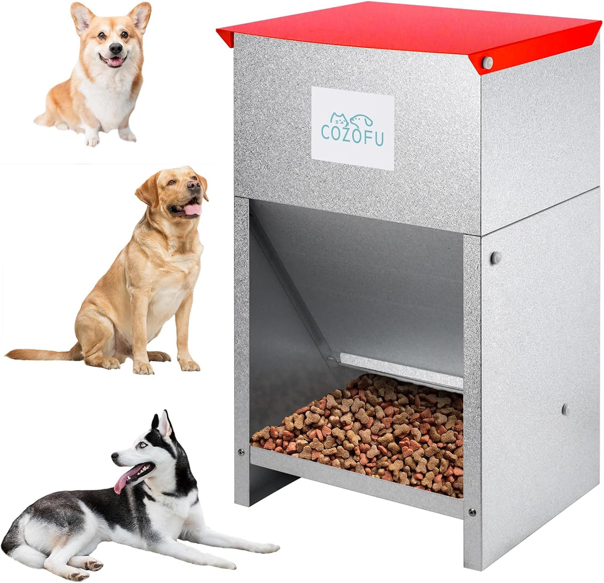 Dog Feeder Galvanized Pet Food Automatic Gravity Fed Dispenser 25Lbs