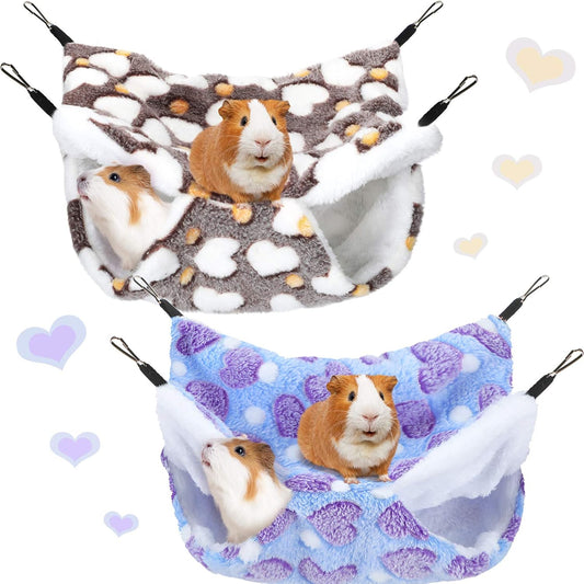 BOAO 2 Pcs Guineas Pig Rat Hammock Guinea Pig Hamster Ferret Hanging Hammock Guinea Pigs Accessories for Small Animals Chinchilla Parrot Sugar Glider Ferret Squirrel(Purple, Coffee,Heart Pattern)