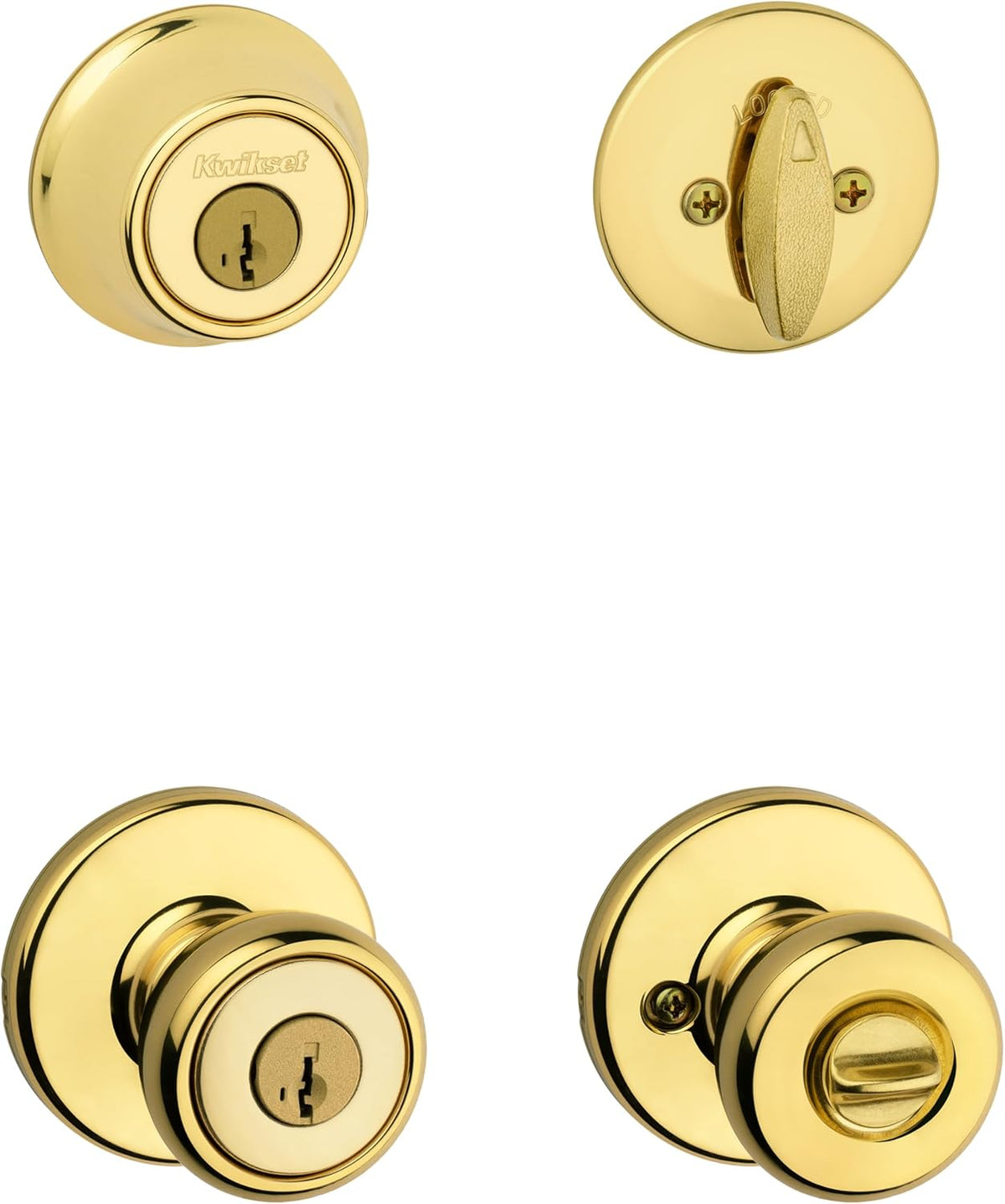 Kwikset Tylo Front Door Lock Handle and Deadbolt Set, Entry Handleset Exterior with Interior Door Knob, Polished Brass, Pick Resistant Smartkey Rekey Deadbolt Security