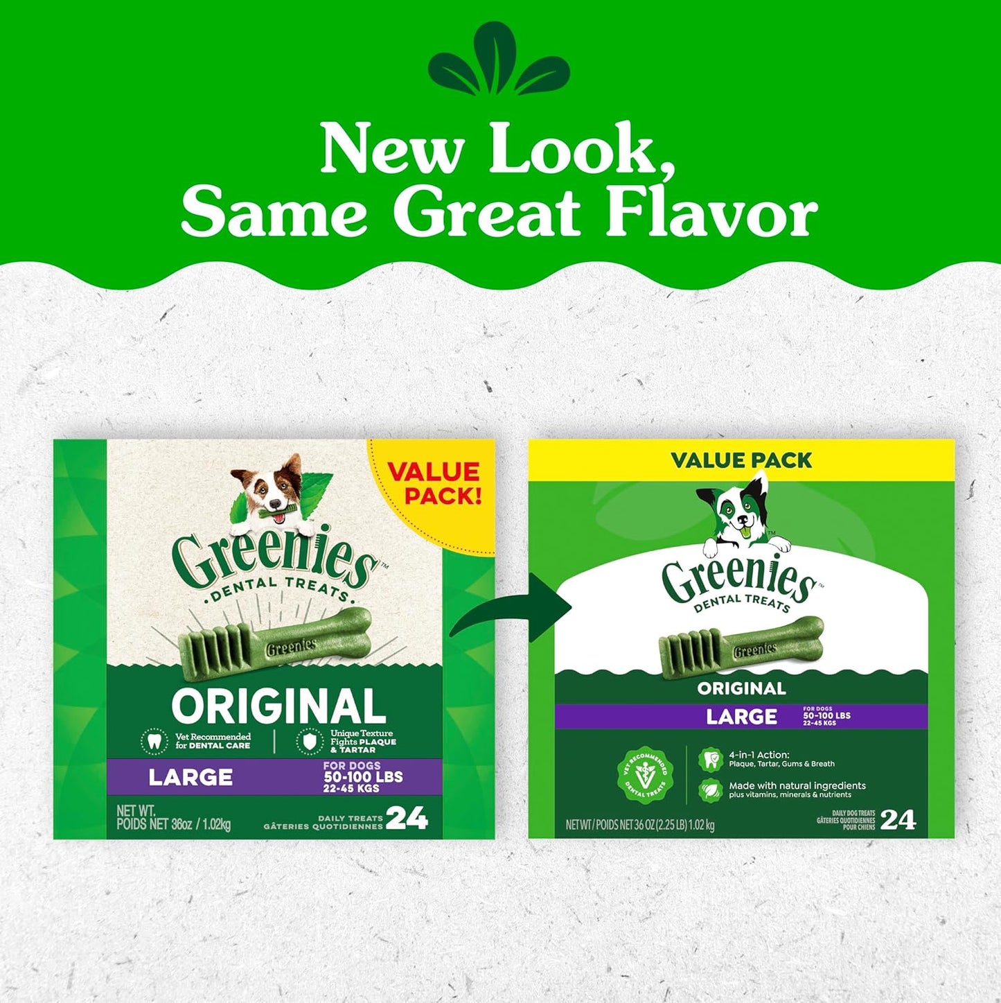 Greenies Veterinarian-Recommended Natural Dental Dog Treats, Large Size, Original Flavor, 36 Oz. Pack, 24 Count