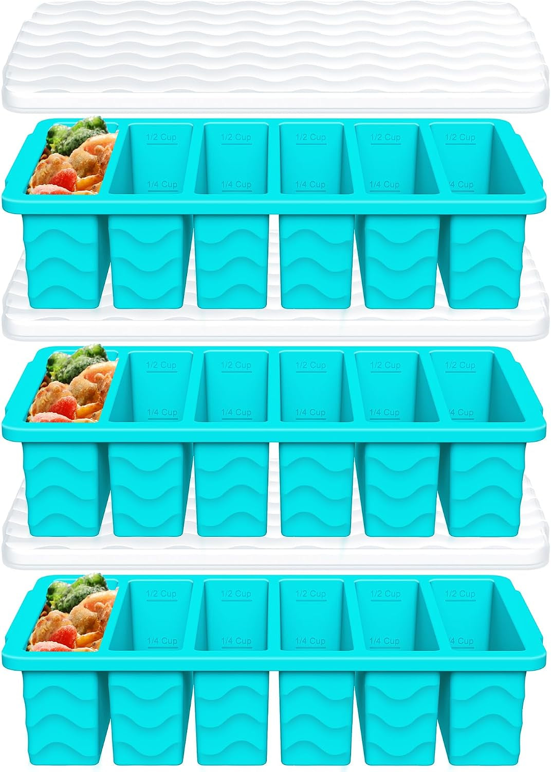 1/2 Cup Silicone Freezer Molds, Silicone Freezer Trays with Lid, 3-Pack