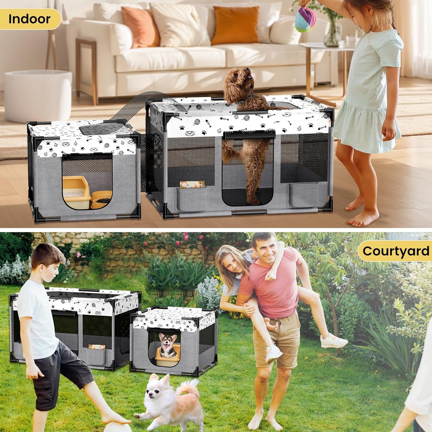 Portable Cat Playpen, PVC Pipe Reinforced Kitten Dog Pet Playpens for Indoor Cats Enclosed, Foldable Puppy Doggy Play Pen Outdoor, Kennel Tent Cage Crates, Zipper Top Cover(39"X24"X22")