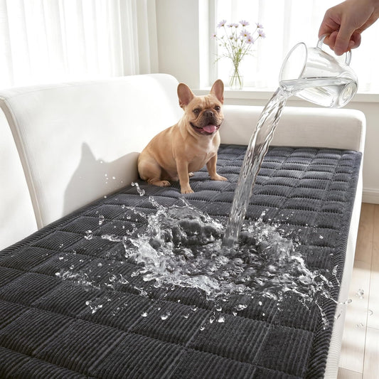 Fixwal Waterproof Corduroy Dog Couch Cover, 27.6" X 59", Dark Grey