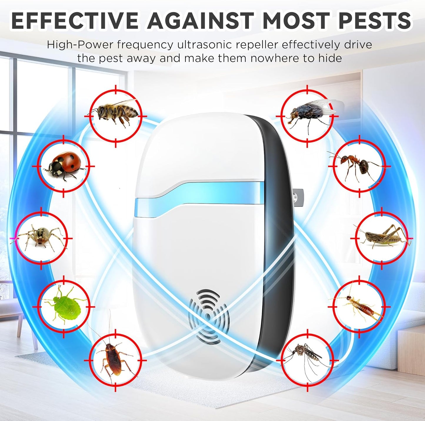 (2026 Upgraded) Ultrasonic Insect & Pest Indoor Repeller - Stronger Driving Force, Repellent for Mouse, Rats, Roaches, Bugs, Ants, Spiders, Silent Home Plug-In Control Device (6 Pack)